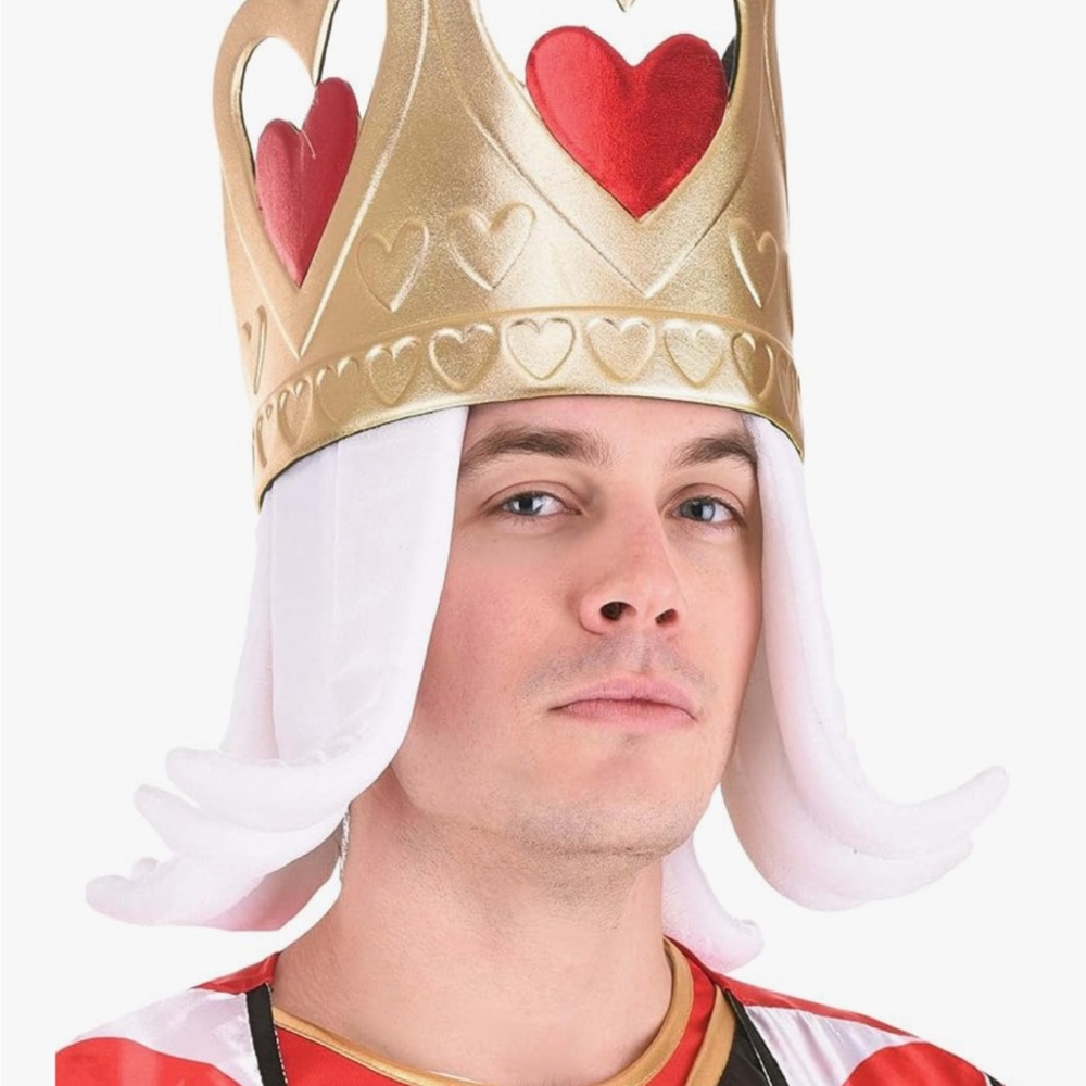 Gold and Red king of Heart Crown with White Wig